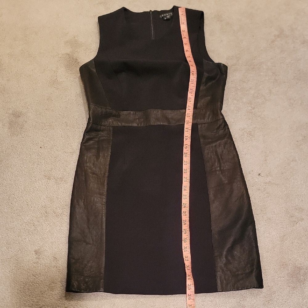 Theory Black Faux Leather Trimmed Sleeveless Dress Sz 10 - Picture 9 of 10